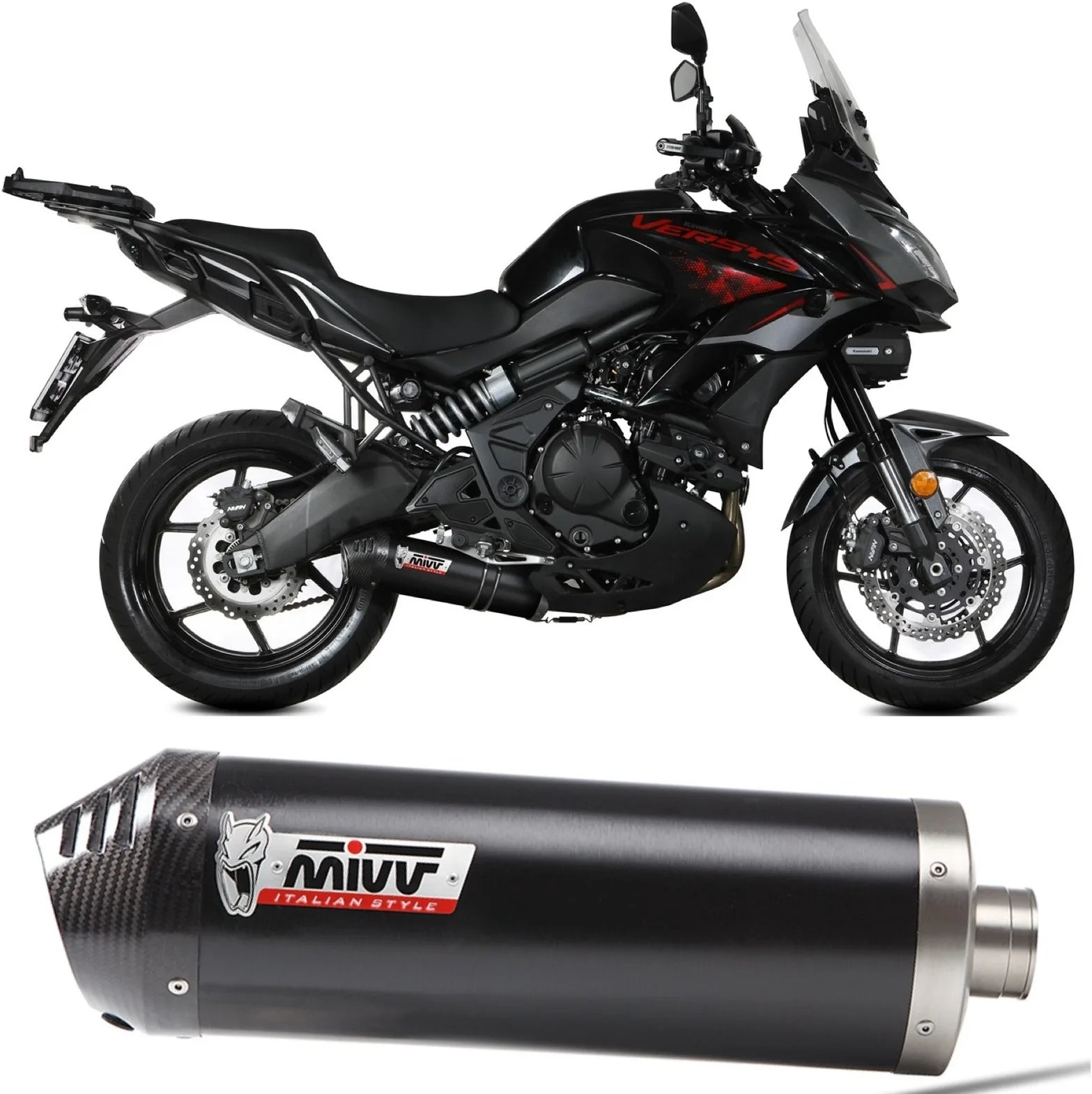 Système D'Échappement Complet Avec Catalyseur Et Homologation Acoustique Oval Acier Noir Carbon - Mivv Compatible Avec Kawasaki Versys 650 (2021-2023)