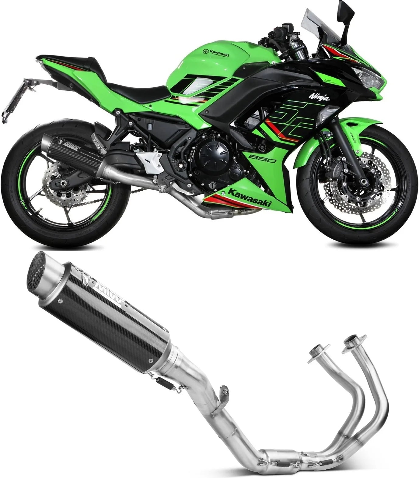 Système D'Échappement Complet Avec Catalyseur Et Homologation Acoustique Gppro Carbon - Mivv Compatible Avec Kawasaki Ninja 650 (2024)