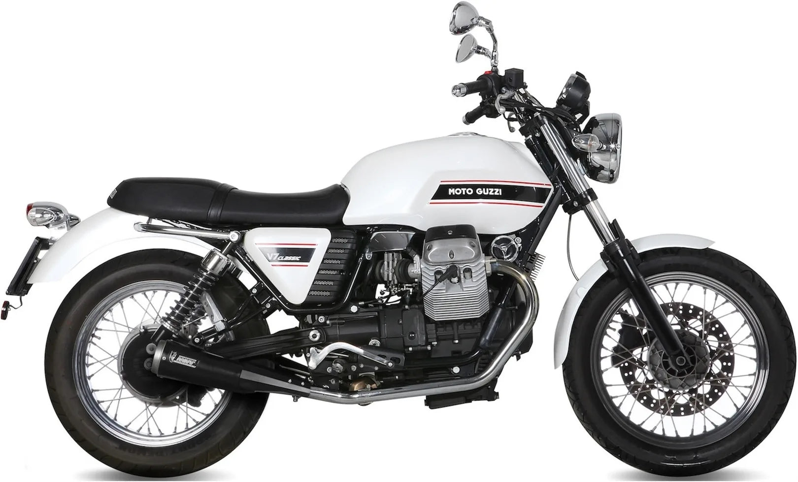 Double Sortie D'Échappement Non Catalysée Avec Homologation Acoustique Ghibli Acier Noir - Mivv Compatible Avec Moto Guzzi V7 Special (2008-2016)