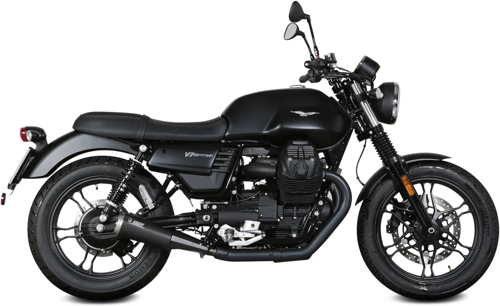 Double Sortie D'Échappement Avec Catalyseur Et Homologation Acoustique Ghibli Acier Noir - Mivv Compatible Avec Moto Guzzi V7 Iii (2017-2020)