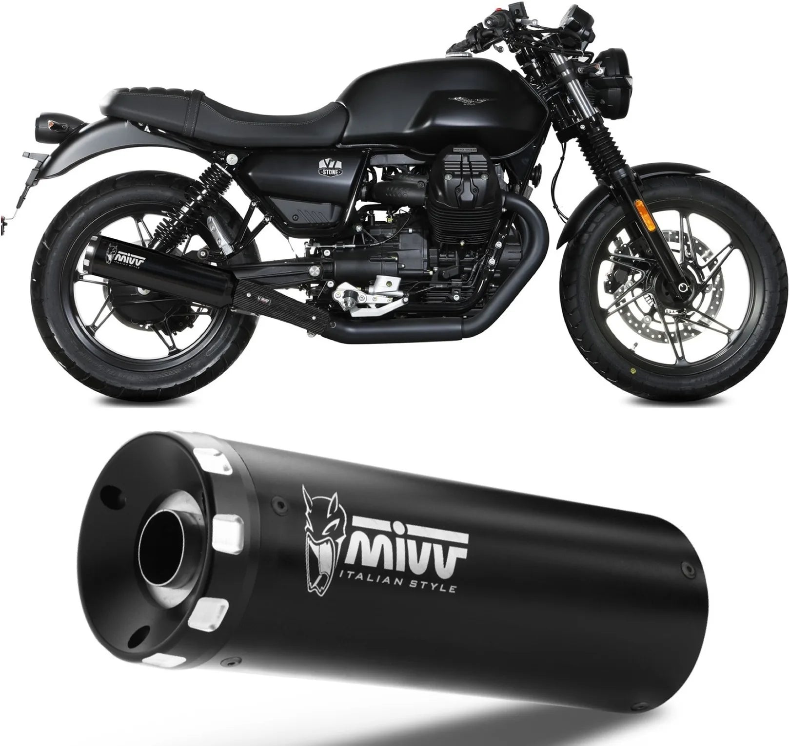 Double Sortie D'Échappement Non Catalysée Avec Homologation Acoustique Hr-1 Acier Noir - Mivv Compatible Avec Moto Guzzi V7 Stone (2021-2024)