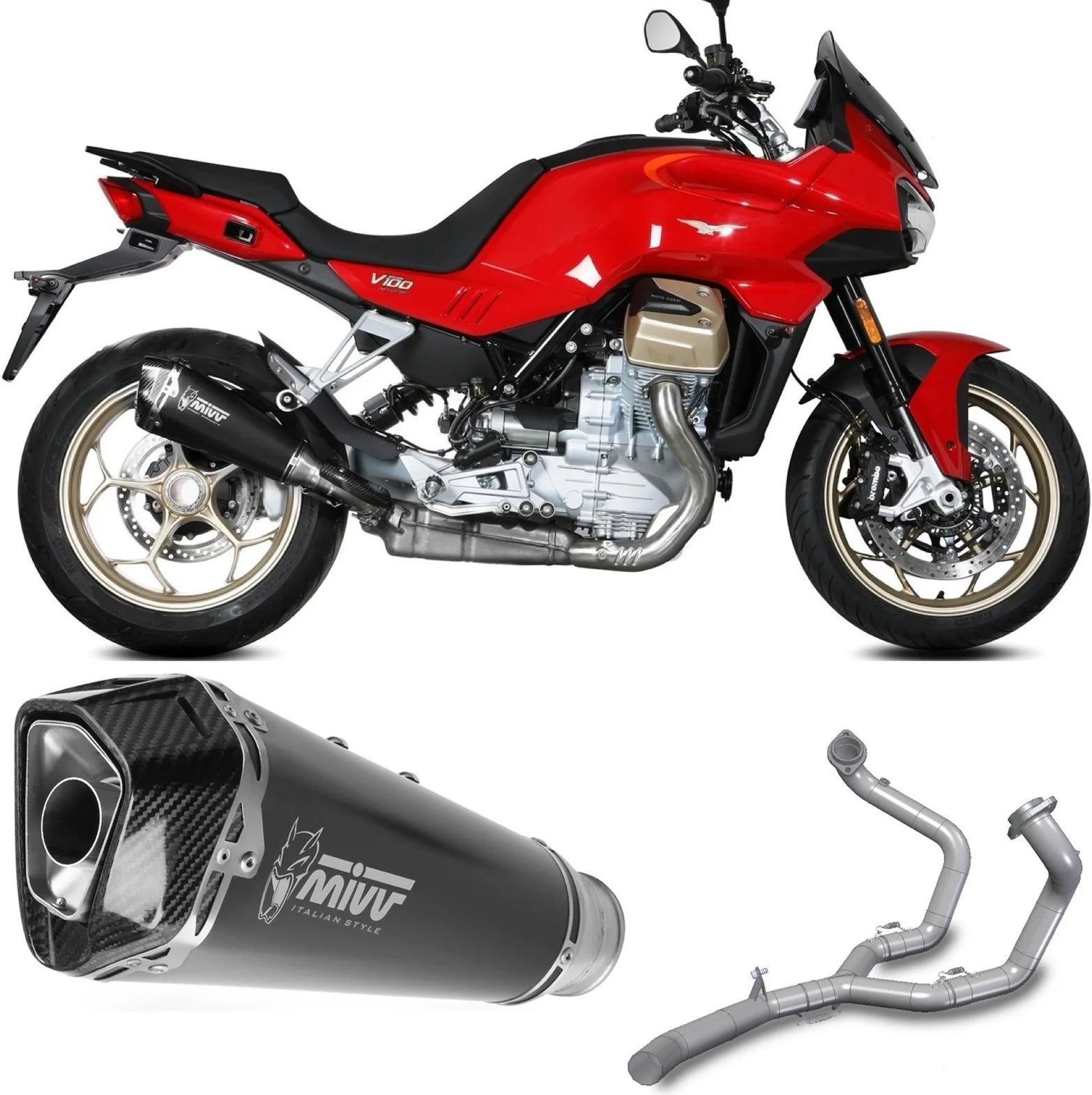 Système D'Échappement Complet Sans Catalyseur Et Homologué Au Niveau Sonore Delta Race Acier Noir Carbon - Mivv Compatible Avec Moto Guzzi V 100 Mandello 1000 (2022-2024)