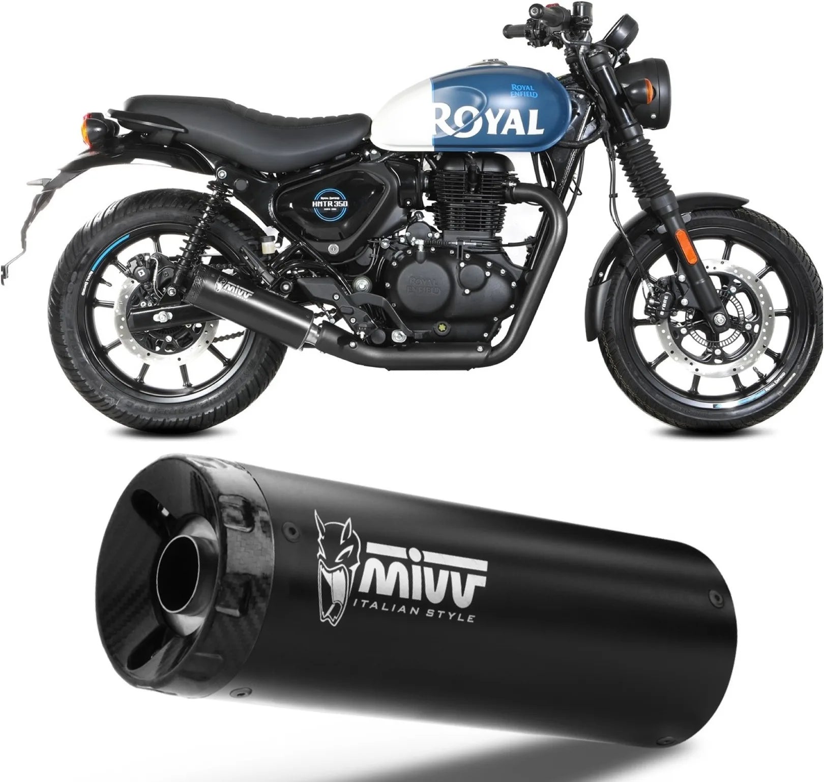 Système D'Échappement Homologué Au Niveau Sonore Hr-1 Acier Noir Carbon - Mivv Compatible Avec Royal Enfield Hntr 350 (2022-2024)