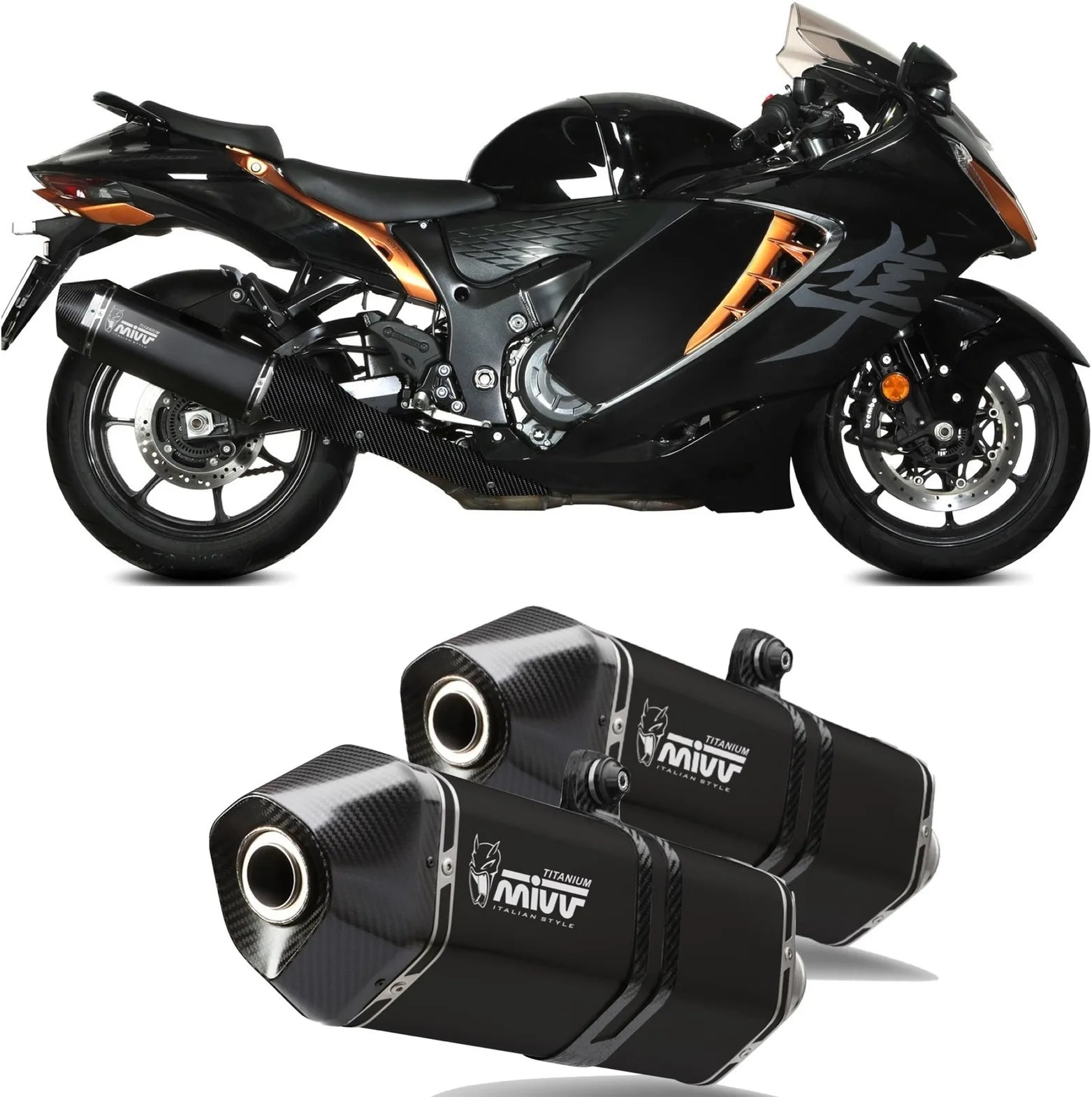 Double Sortie D'Échappement Homologuée Au Niveau Sonore Speed Edge Titanium Carbon - Mivv Compatible Avec Suzuki Gsx-R 1300 Hayabusa (2021-2024)