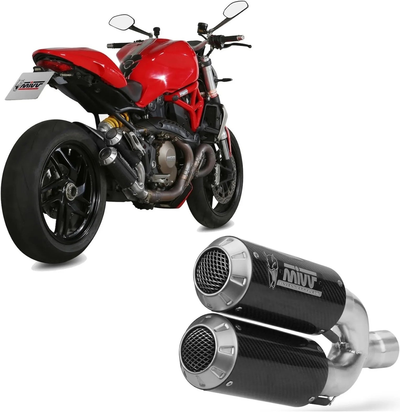 Double Sortie D'Échappement Non Catalysée Et Sans Homologation Acoustique Mk3 Carbon - Mivv Compatible Avec Ducati Monster 1200 (2014-2016)