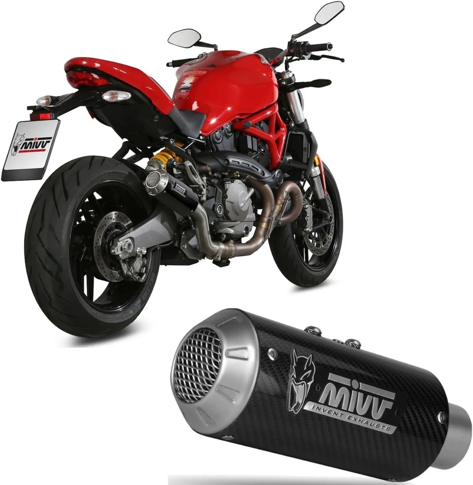 Système D'Échappement Non Catalysé Et Sans Homologation Acoustique Mk3 Carbon - Mivv Compatible Avec Ducati Monster 1200 (2017-2021)