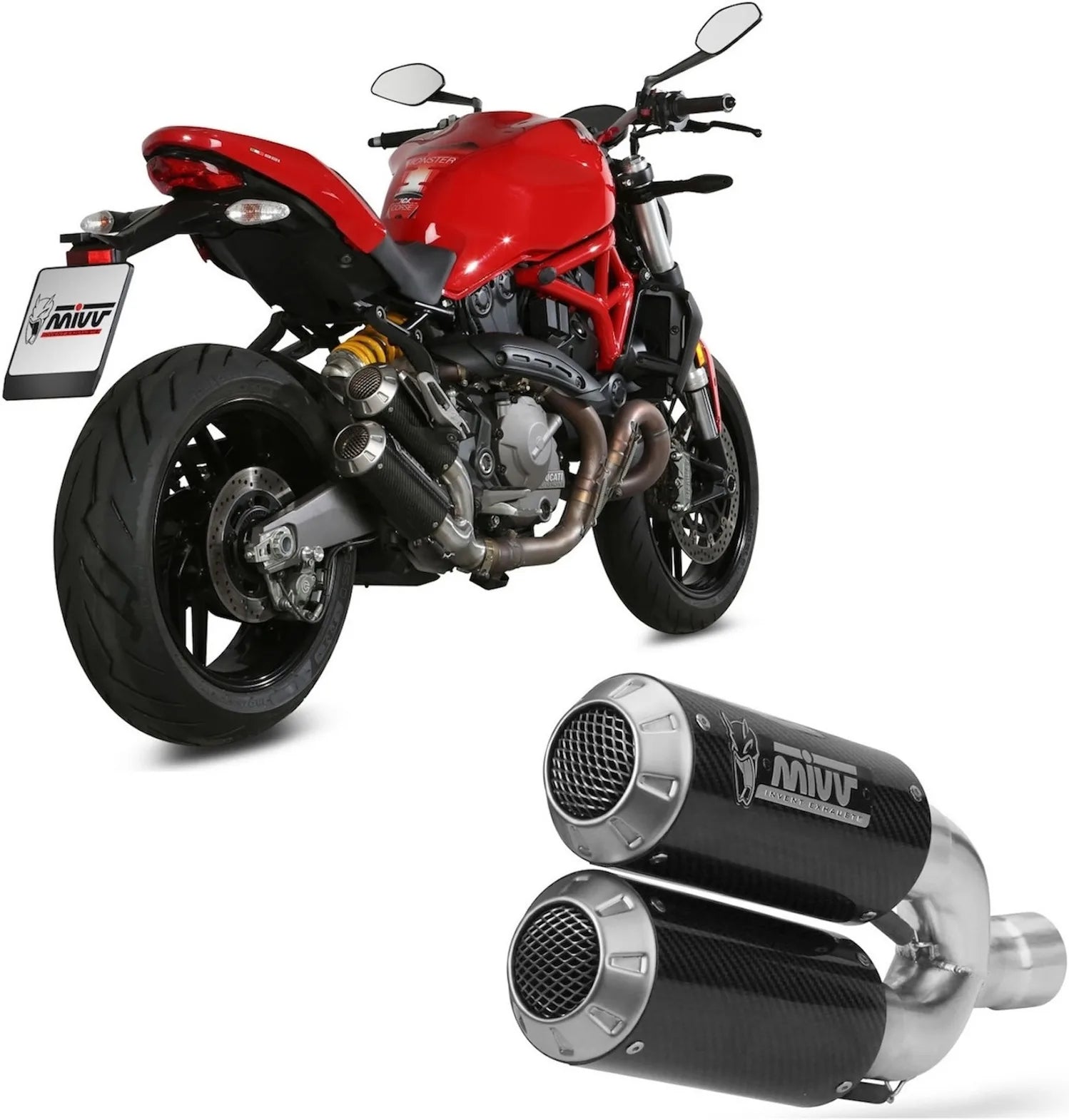 Double Sortie D'Échappement Non Catalysée Et Sans Homologation Acoustique Mk3 Carbon - Mivv Compatible Avec Ducati Monster 1200 (2017-2021)