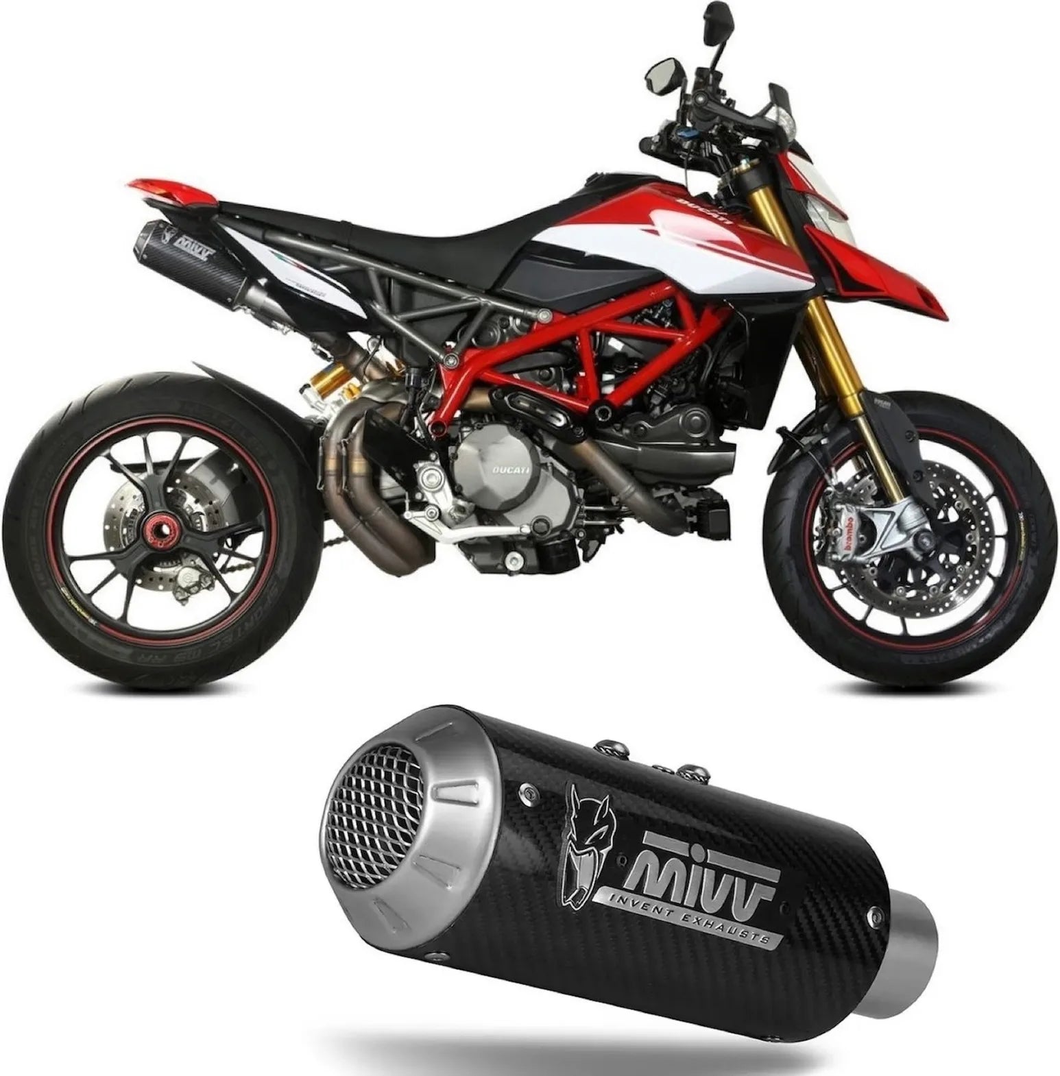 Double Sortie D'Échappement Non Catalysée Et Sans Homologation Acoustique Mk3 Carbon - Mivv Compatible Avec Ducati Hypermotard 950 - Sp - Rve (2021-2024)