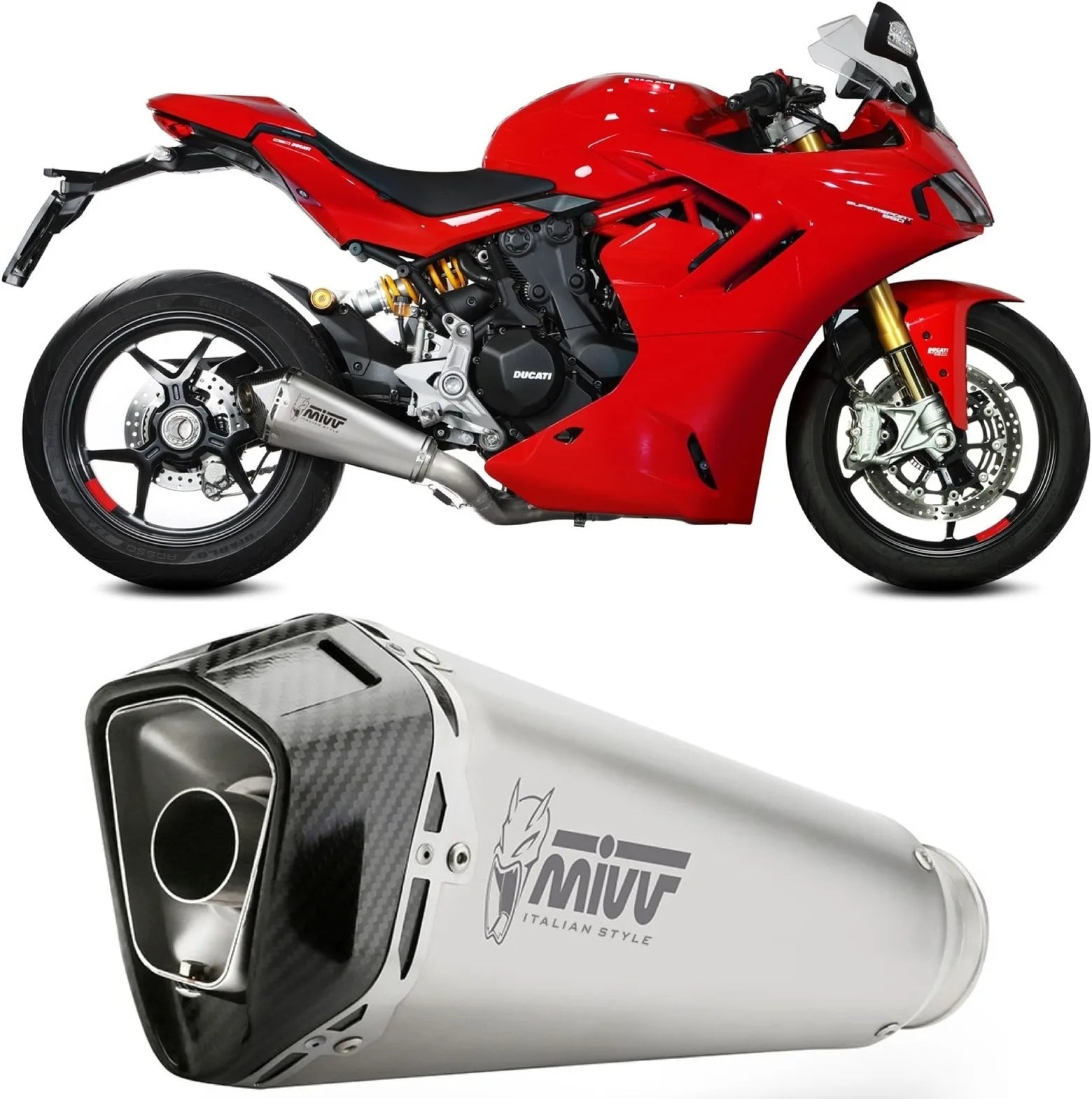 Système D'Échappement Non Catalysé Et Sans Homologation Acoustique Delta Race Acier Carbon - Mivv Compatible Avec Ducati Supersport 950 - S (2021-2024)