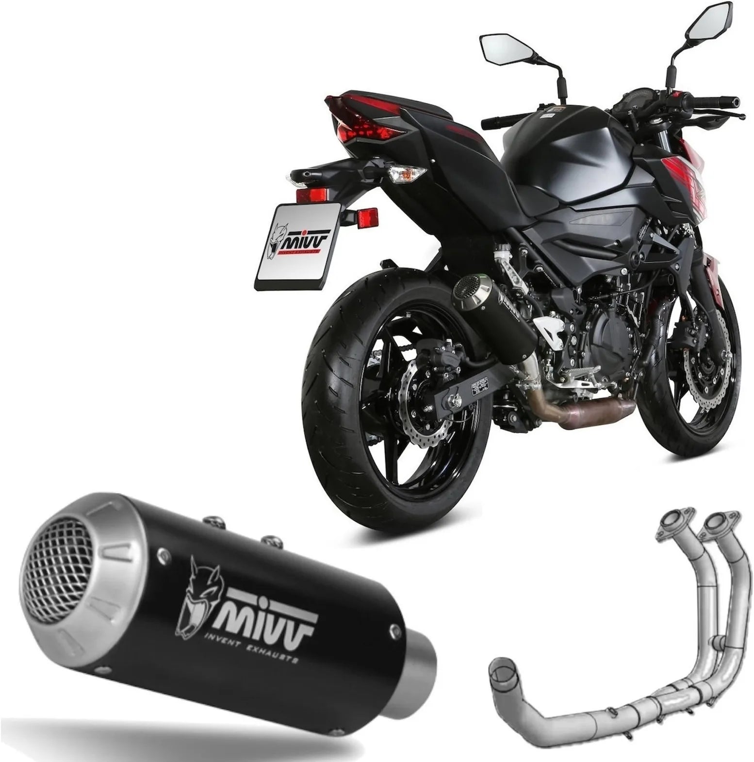 Système D'Échappement Complet Non Catalysé Et Sans Homologation Acoustique Mk3 Acier Noir - Mivv Compatible Avec Kawasaki Z 400 (2019-2020)