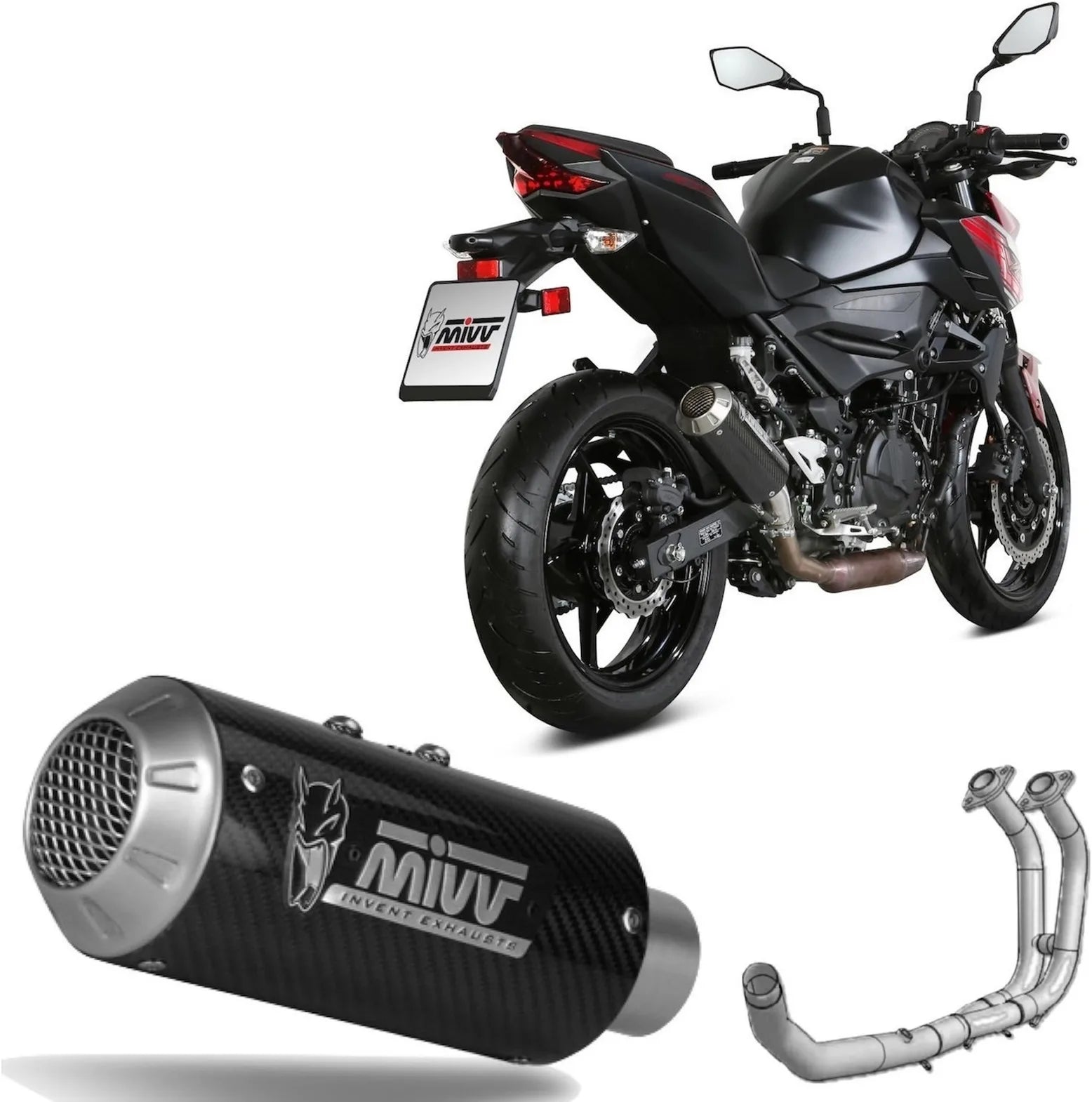 Système D'Échappement Complet Non Catalysé Et Sans Homologation Acoustique Mk3 Carbon - Mivv Compatible Avec Kawasaki Z 400 (2019-2020)