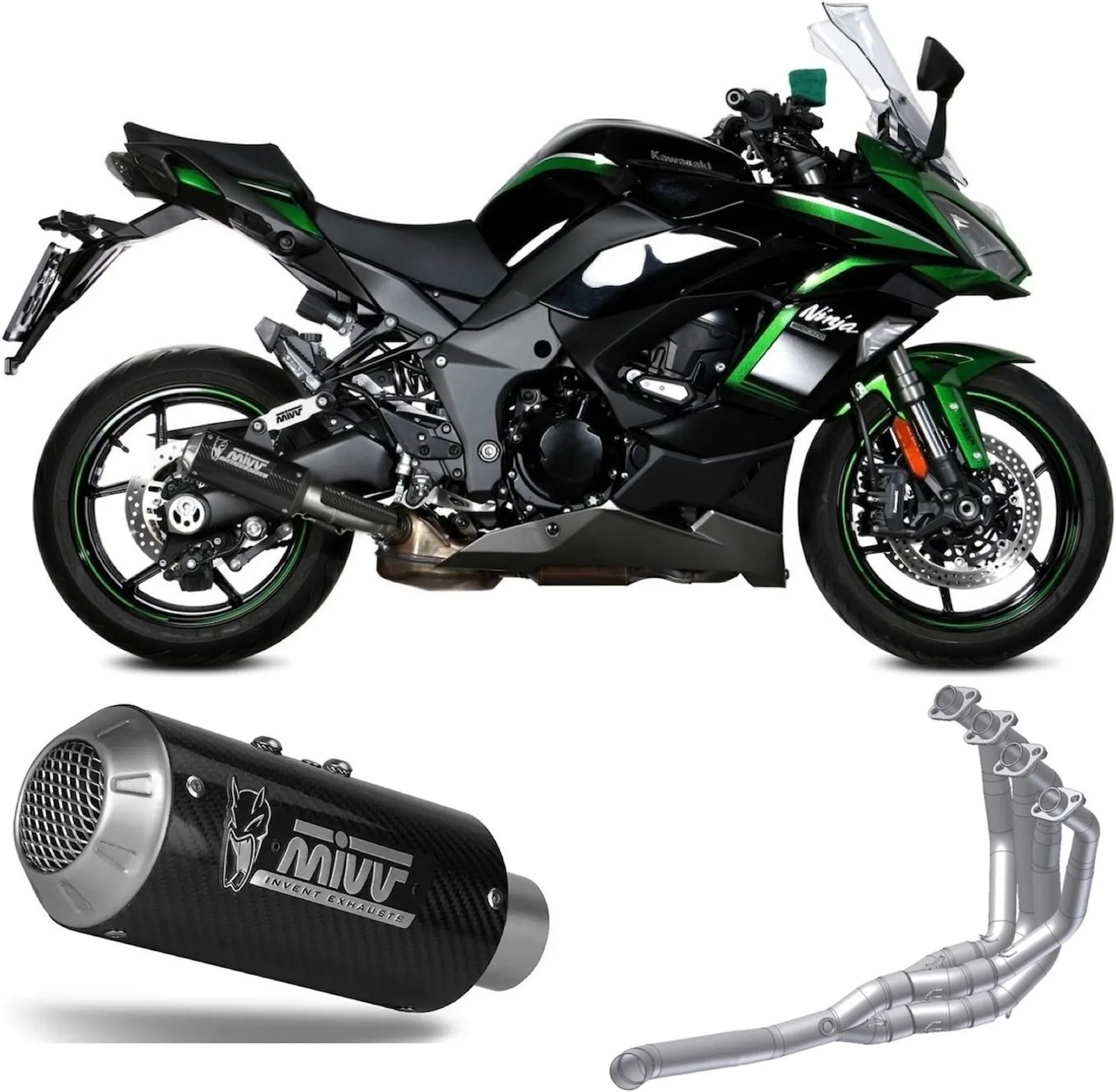Système D'Échappement Complet Non Catalysé Et Sans Homologation Acoustique Mk3 Carbon - Mivv Compatible Avec Kawasaki Ninja 1000 Tourer (2020-2024)