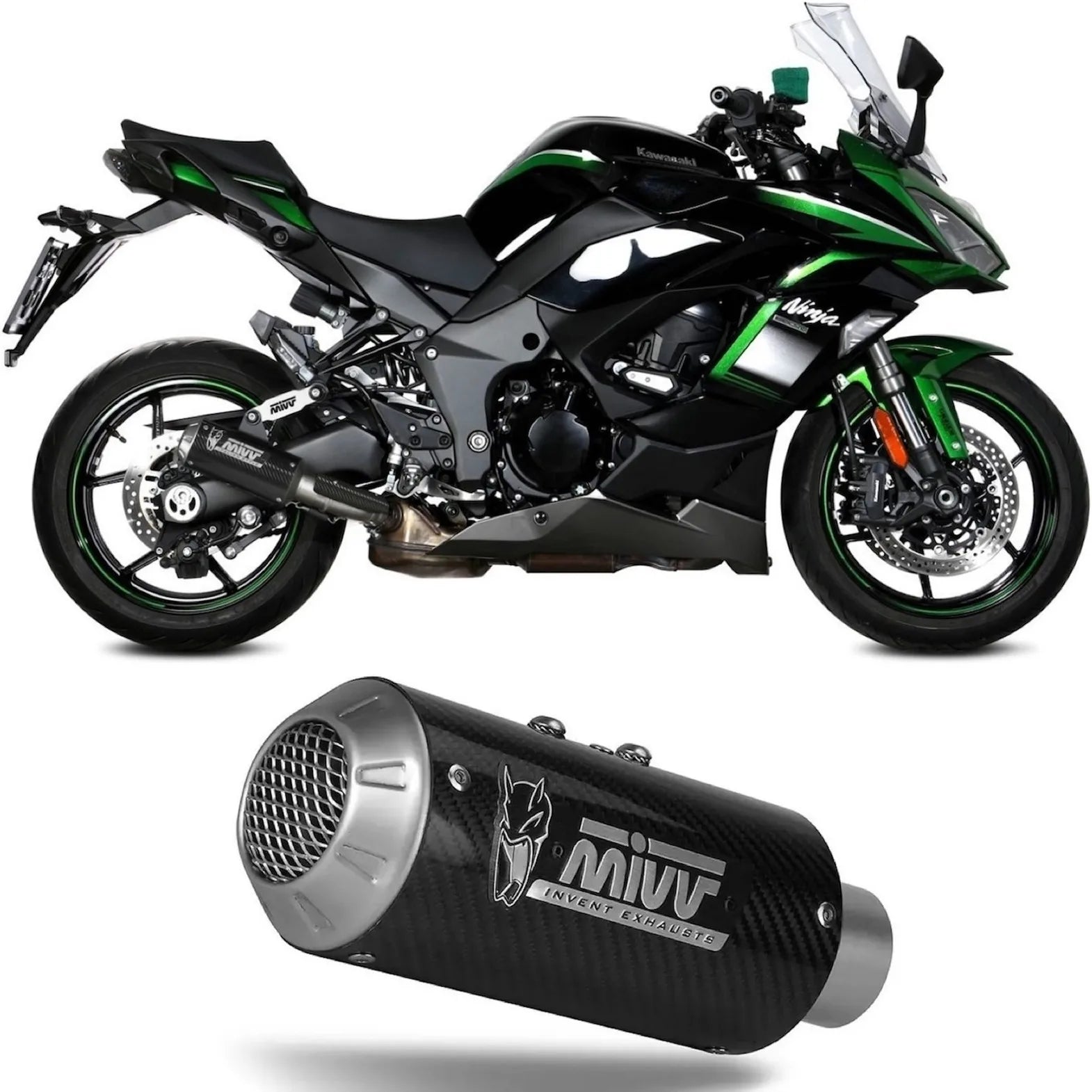 Système D'Échappement Non Catalysé Et Sans Homologation Acoustique Mk3 Carbon - Mivv Compatible Avec Kawasaki Ninja 1000 Tourer (2020-2024)