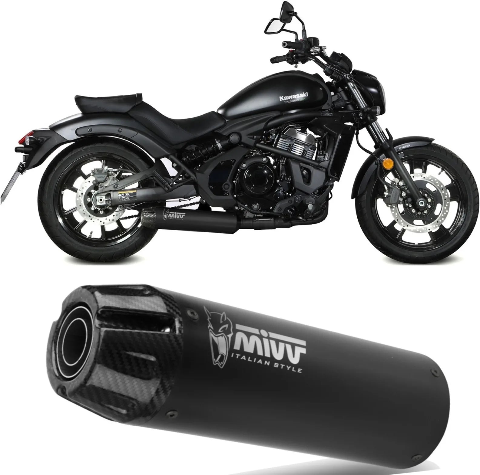 Système D'Échappement Complet Non Catalysé Et Sans Homologation Acoustique Hr-1 Acier Noir Carbon - Mivv Compatible Avec Kawasaki Vulcan S (2017-2023)