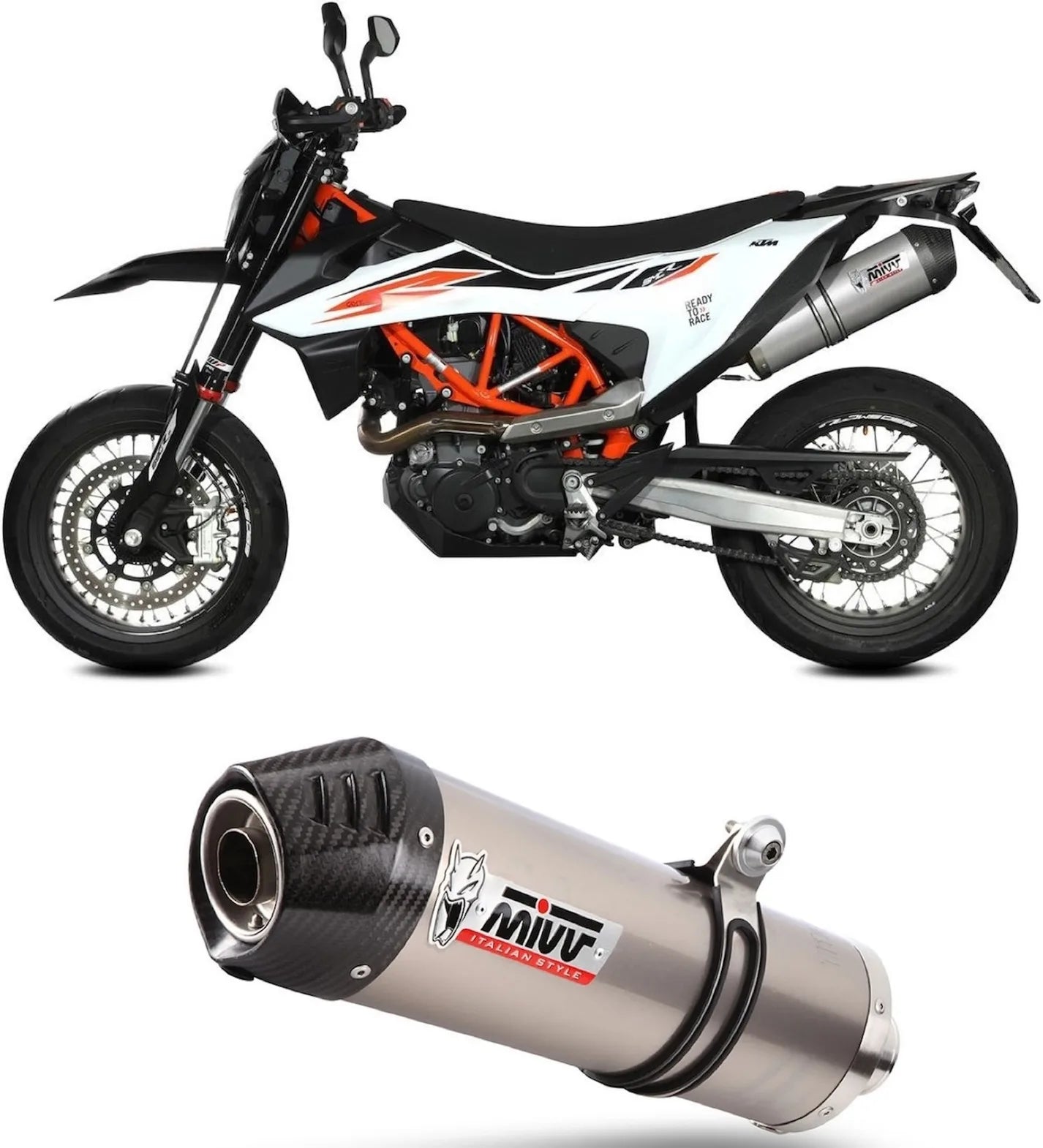 Système D'Échappement Non Catalysé Et Sans Homologation Acoustique Oval Titanium Carbon - Mivv Compatible Avec Ktm 690 Smc R (2020-2024)