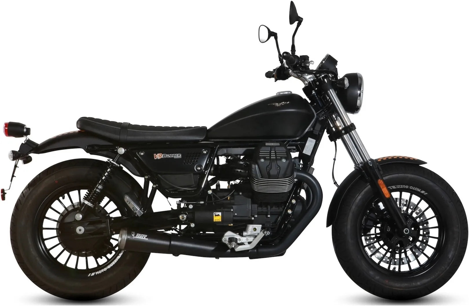 Double Sortie D'Échappement Non Catalysée Et Sans Homologation Acoustique Ghibli Acier Noir - Mivv Compatible Avec Moto Guzzi V9 Bobber (2016-2020)