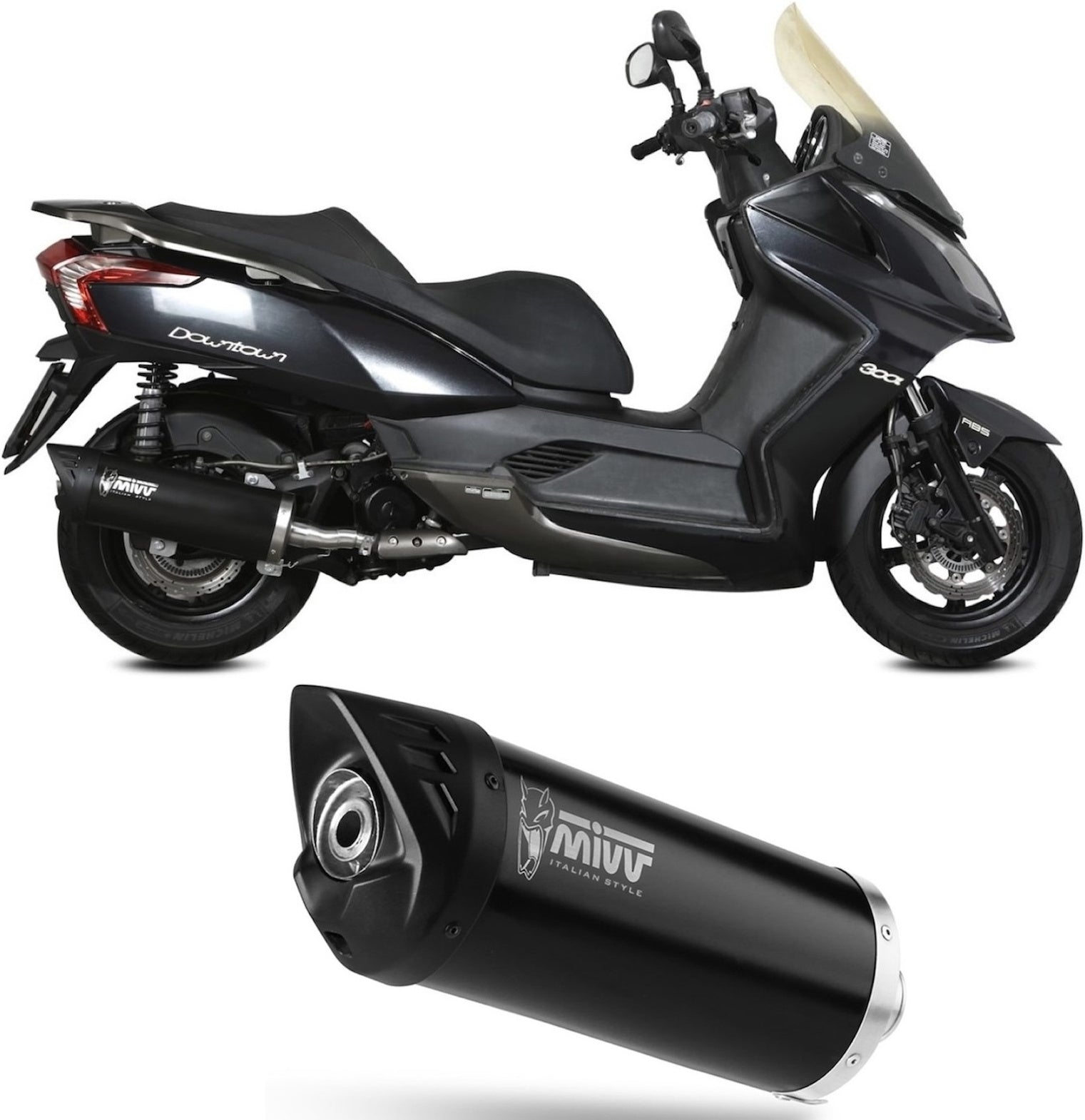 Complete Exhaust System Without Catalytic Converter And Without Sound Certification Mover Steel Black - Mivv Compatible With Kymco Downtown 300 (2009-2017)