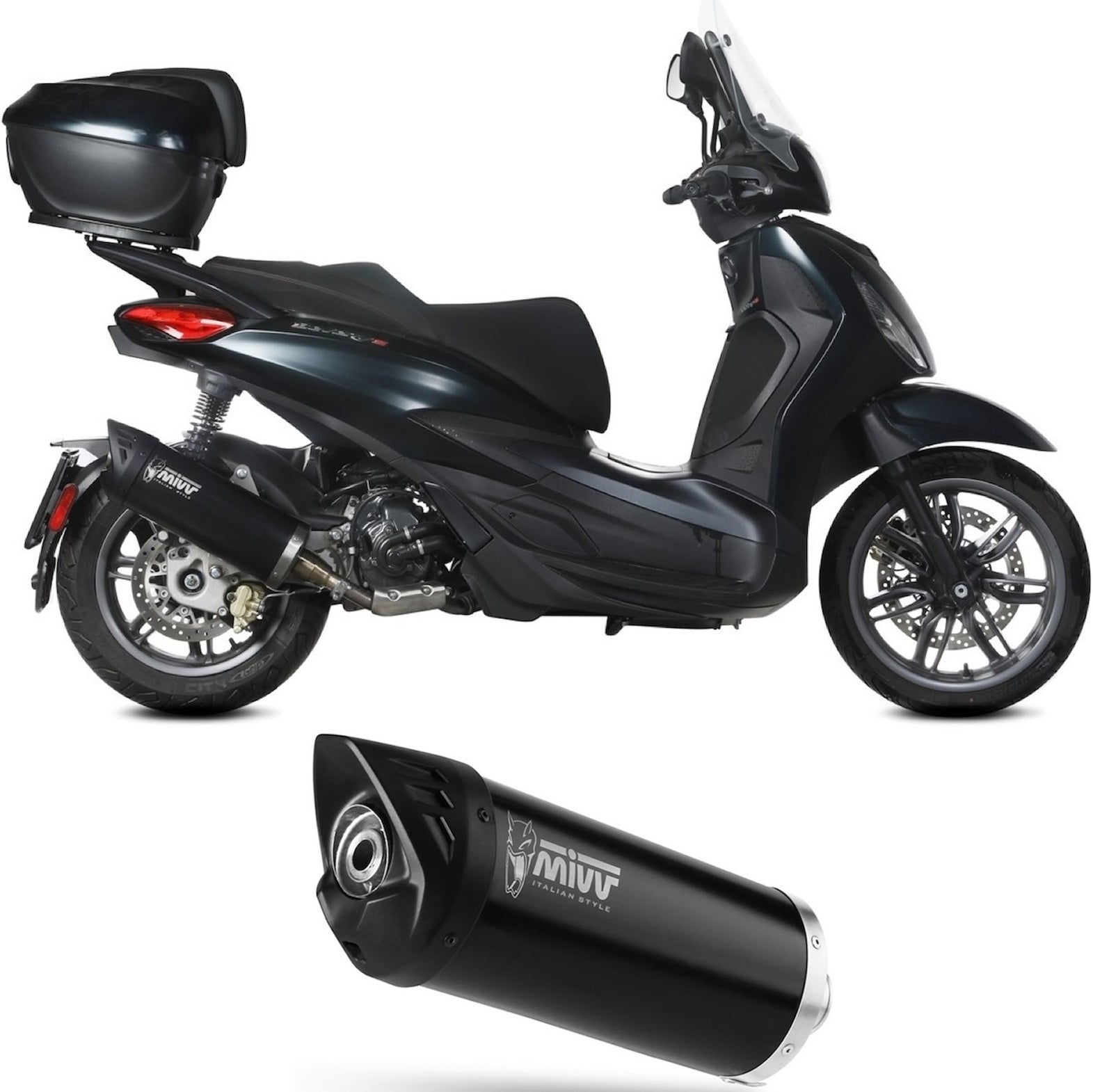 Uncatalysed Exhaust System Without Sound Certification Mover Steel Black - Mivv Compatible With Piaggio Beverly 300 (2021-2024)