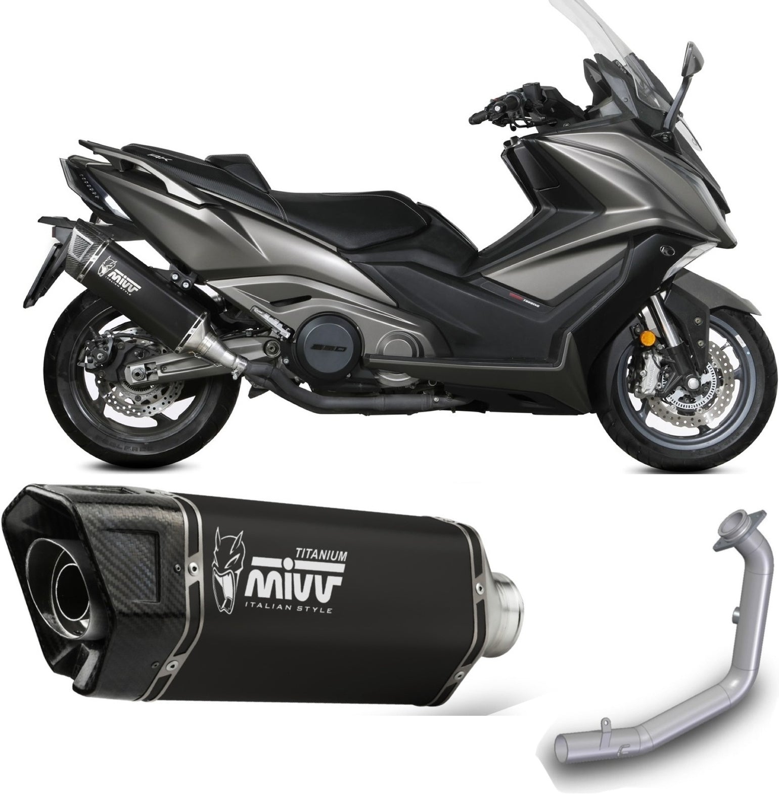 Complete Exhaust System Without Catalytic Converter And Without Sound Certification Sr-1 Titanium Black - Mivv Compatible With Kymco Ak 550 (2021-2024)