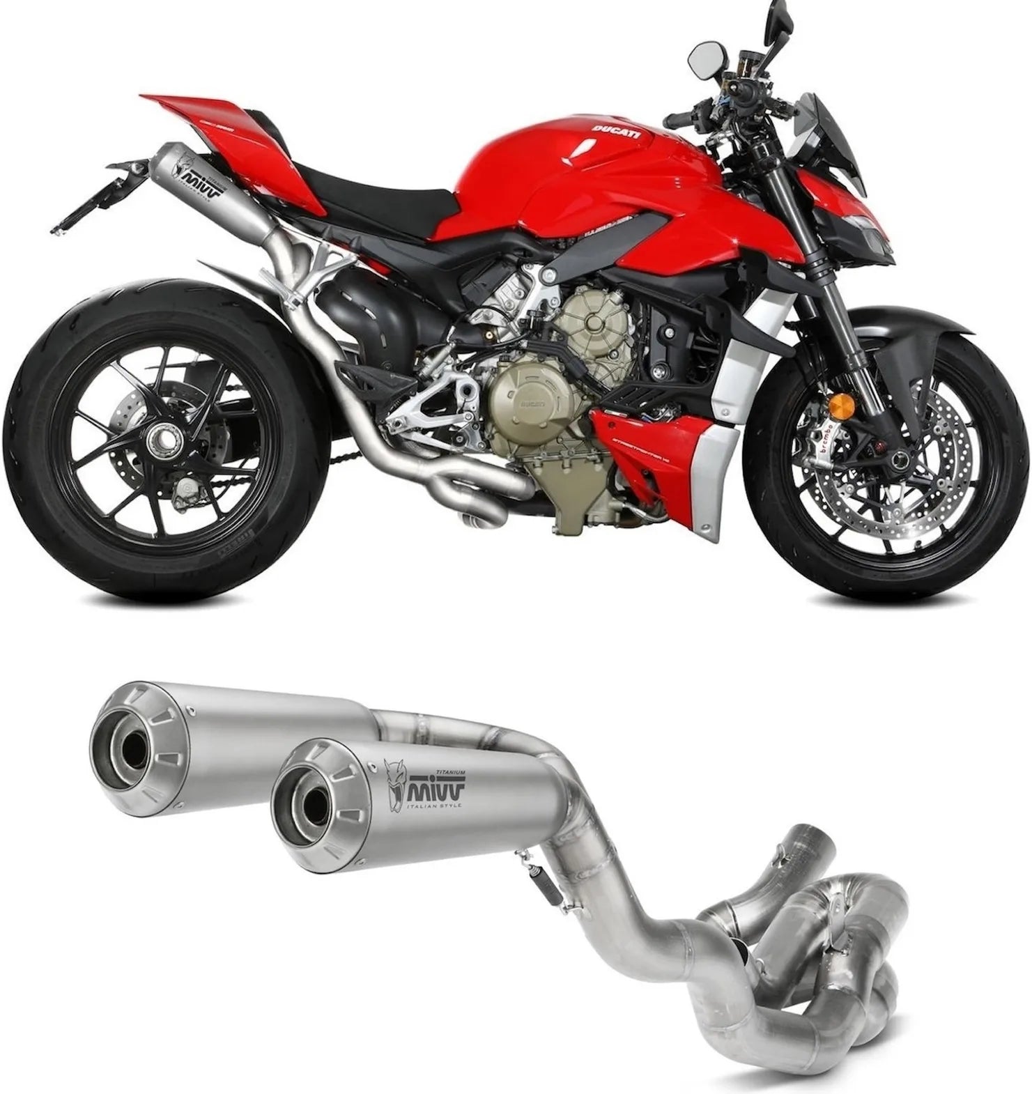 Système D'Échappement Complet Non Catalysé Et Sans Homologation Acoustique X-M1 Titanium - Mivv Compatible Avec Ducati Streetfighter V4 (2020-2022)