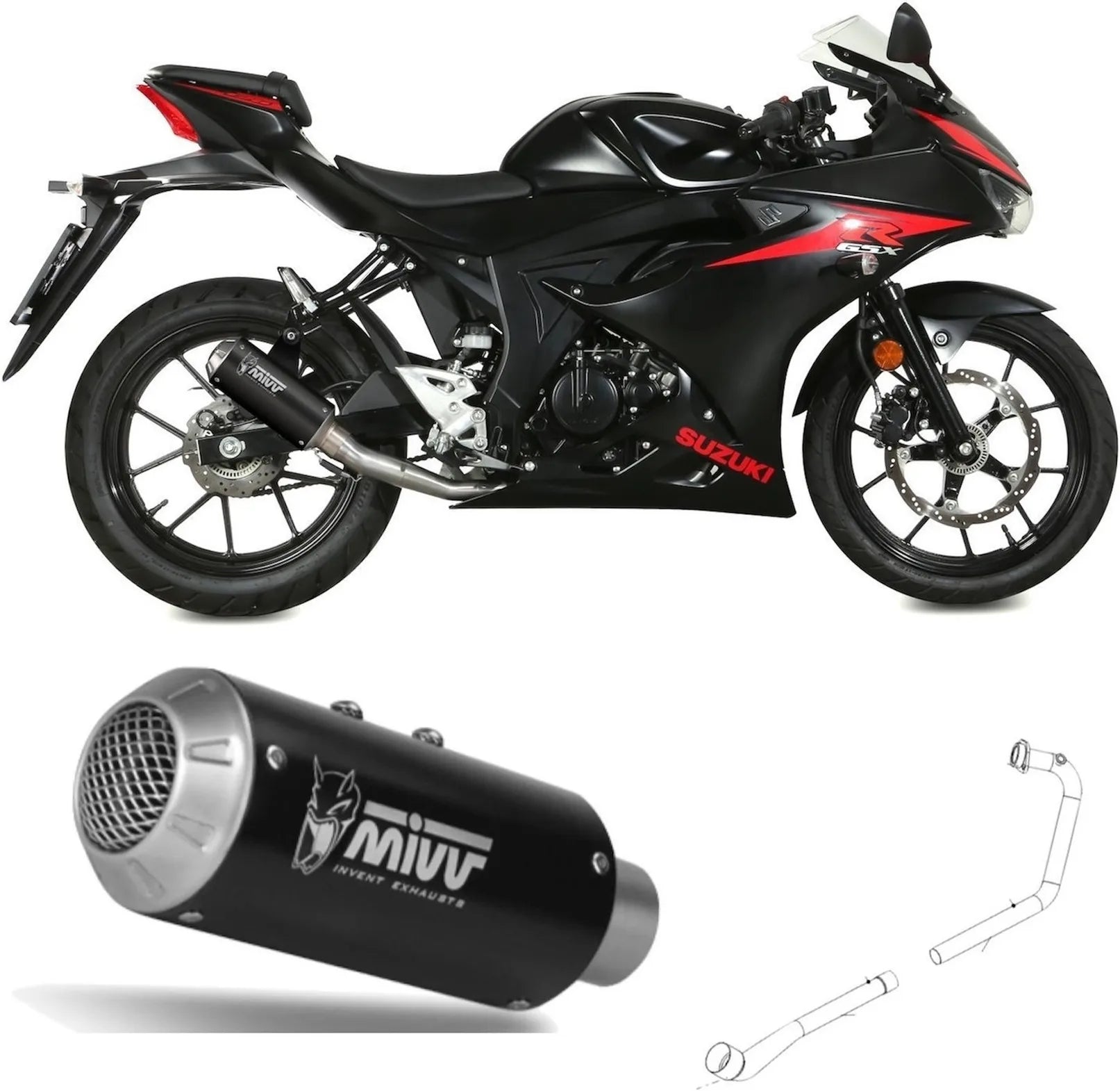 Système D'Échappement Complet Non Catalysé Et Sans Homologation Acoustique Mk3 Acier Noir - Mivv Compatible Avec Suzuki Gsx-R 125 (2017-2020)