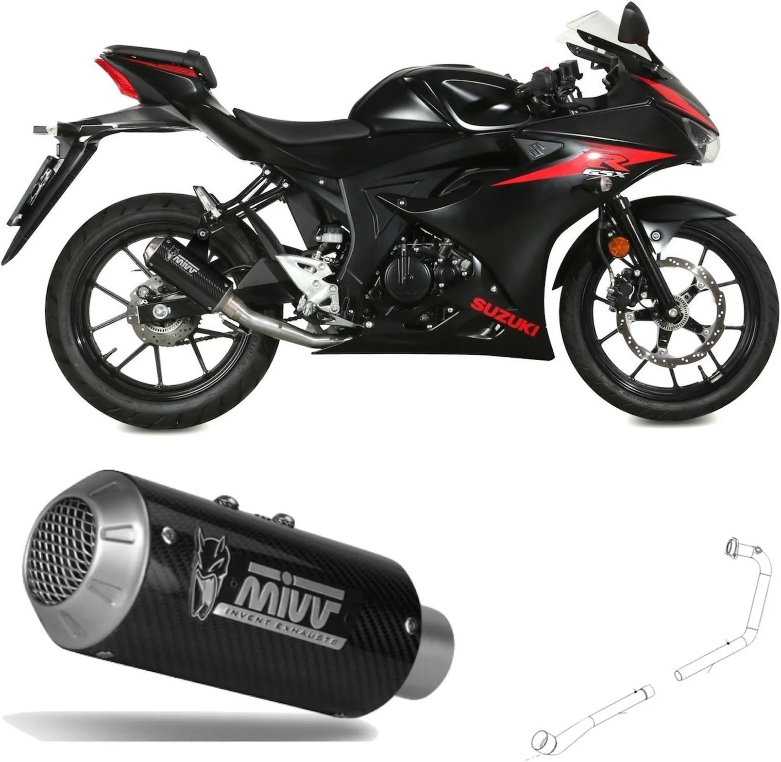 Système D'Échappement Complet Non Catalysé Et Sans Homologation Acoustique Mk3 Carbon - Mivv Compatible Avec Suzuki Gsx-R 125 (2017-2020)