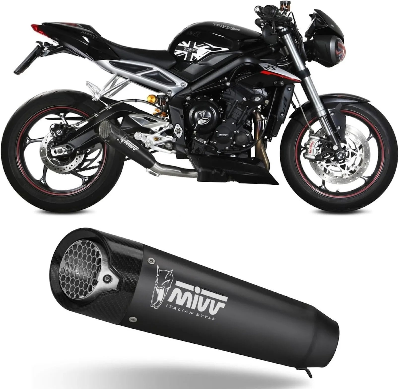 Système D'Échappement Non Catalysé Et Sans Homologation Acoustique X-M5 Acier Noir Carbon - Mivv Compatible Avec Triumph Street Triple 765 R (2017-2022)