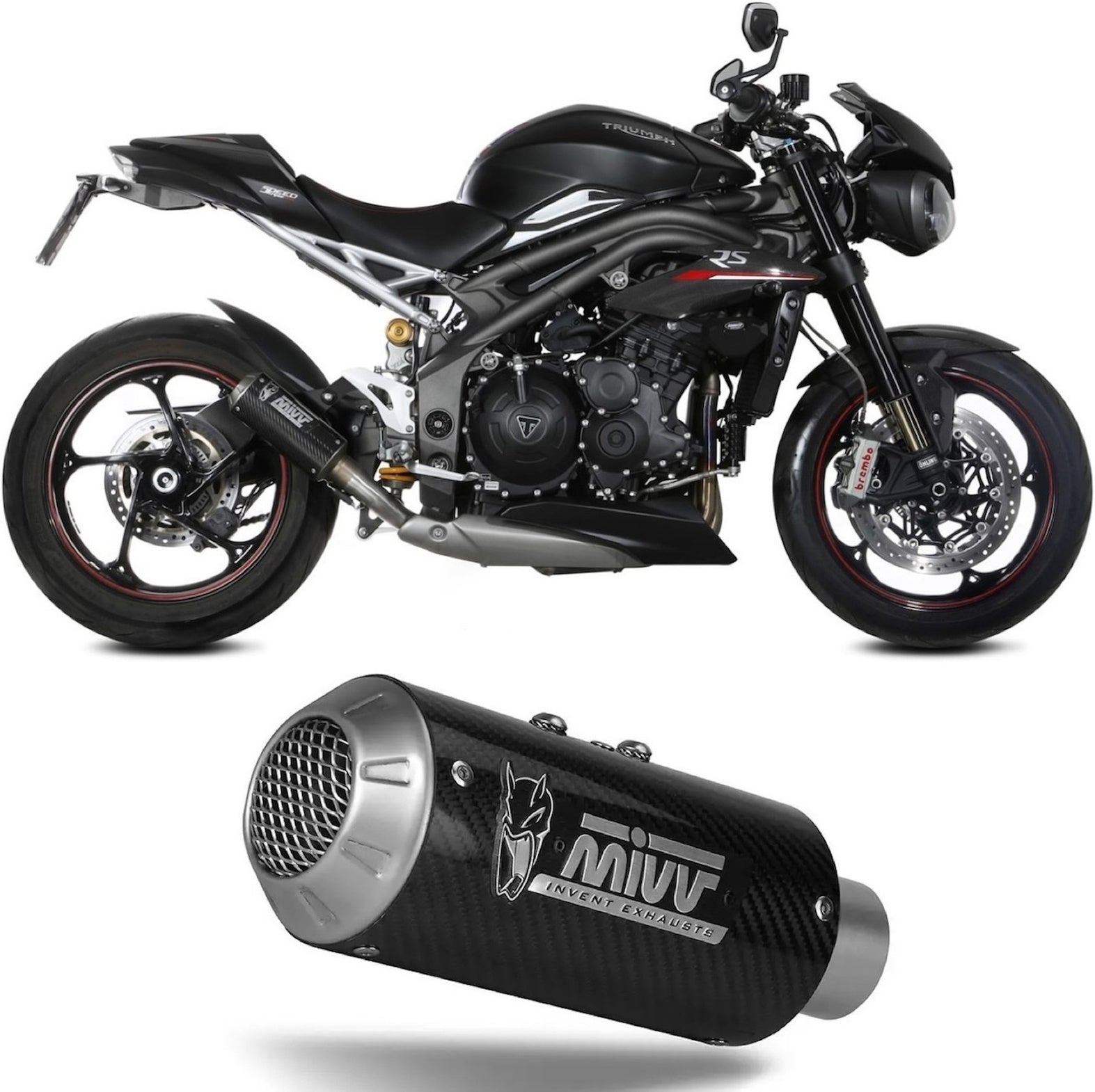 Uncatalysed Exhaust System Without Sound Certification Mk3 Carbon - Mivv Compatible With Triumph Speed Triple R Rs (2018-2020)