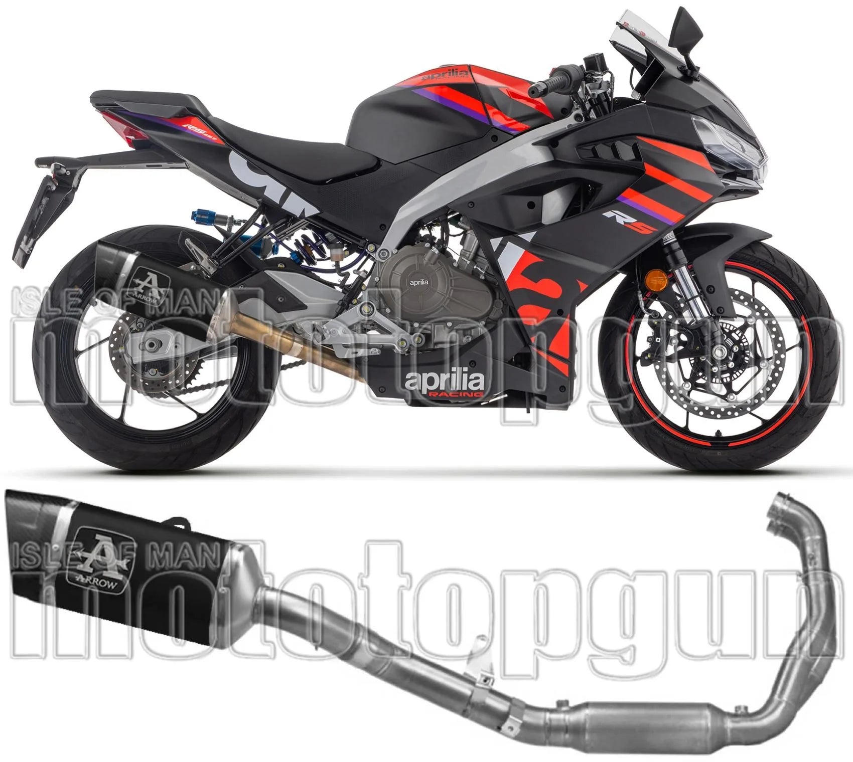 Système D'Échappement Complet Non Catalysé Et Sans Homologation Acoustique Pista Titanium Noir Carbon - Arrow Special Parts Compatible Avec Aprilia Rs 457 (2024-2025)