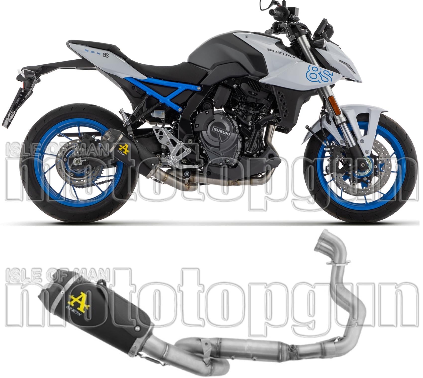 Complete Exhaust System Without Catalytic Converter And Without Sound Certification Works Black Stainless Steel Carby End Cap - Arrow Special Parts Compatible With Suzuki Gsx 8S (2024-2025)