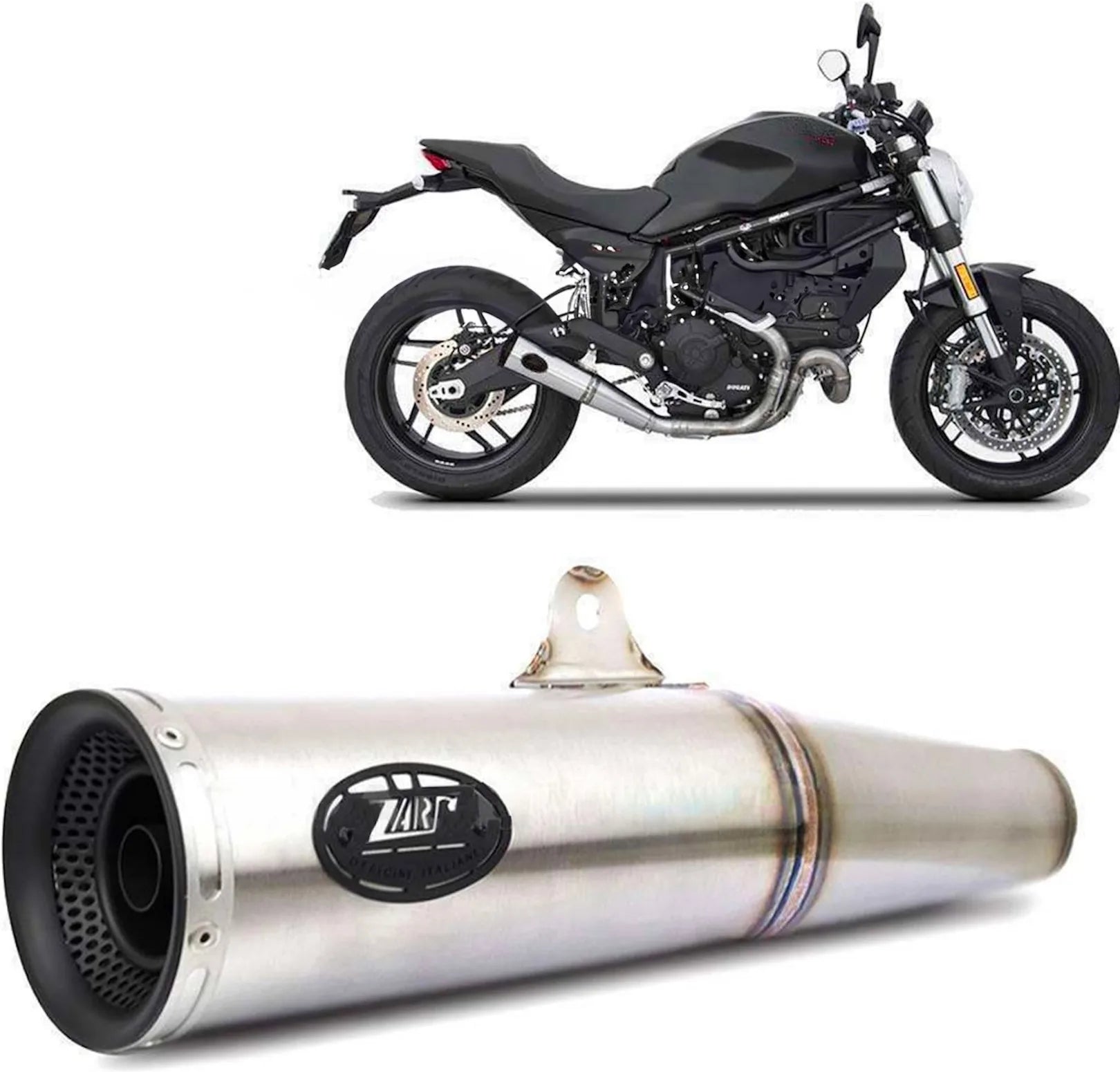 Échappement Sans Homologation Sonore Zuma Acier Embout Aluminium Noir - Zard Compatible Avec Ducati Scrambler 800 Desert Sled (2017-2019)