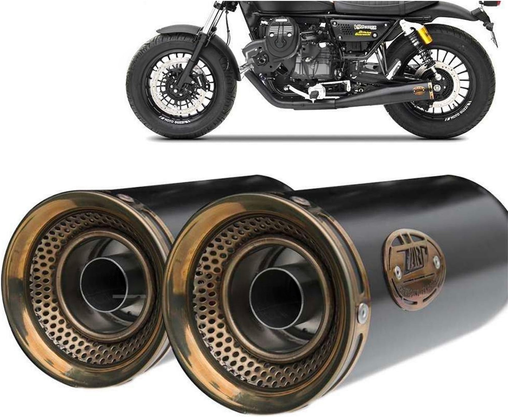 Exhaust Tip Without Sound Certification Slim Steel Black Endcap Bronze - Zard Compatible With Moto Guzzi V9 Roamer (2016-2019)