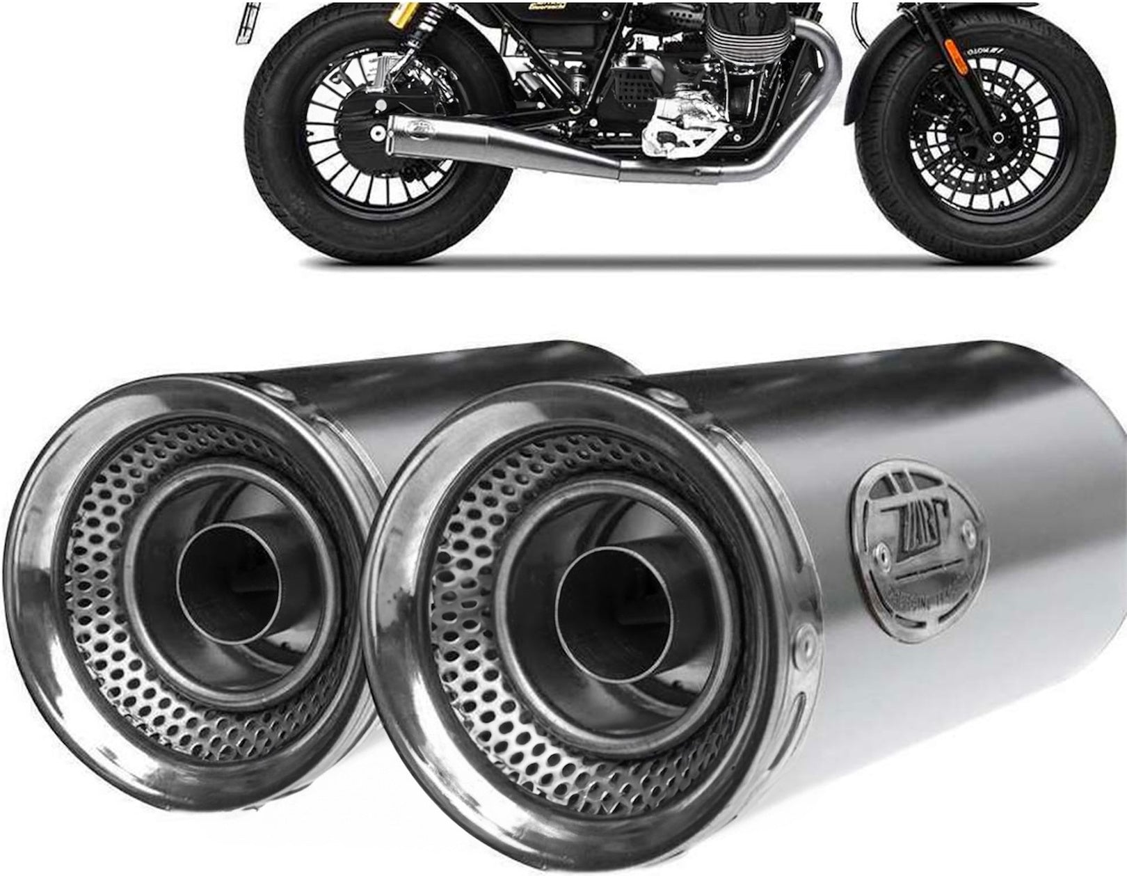 Exhaust Tip Without Sound Certification Slim Stainless Steel Endcap Aluminium - Zard Compatible With Moto Guzzi V9 Roamer (2016-2019)