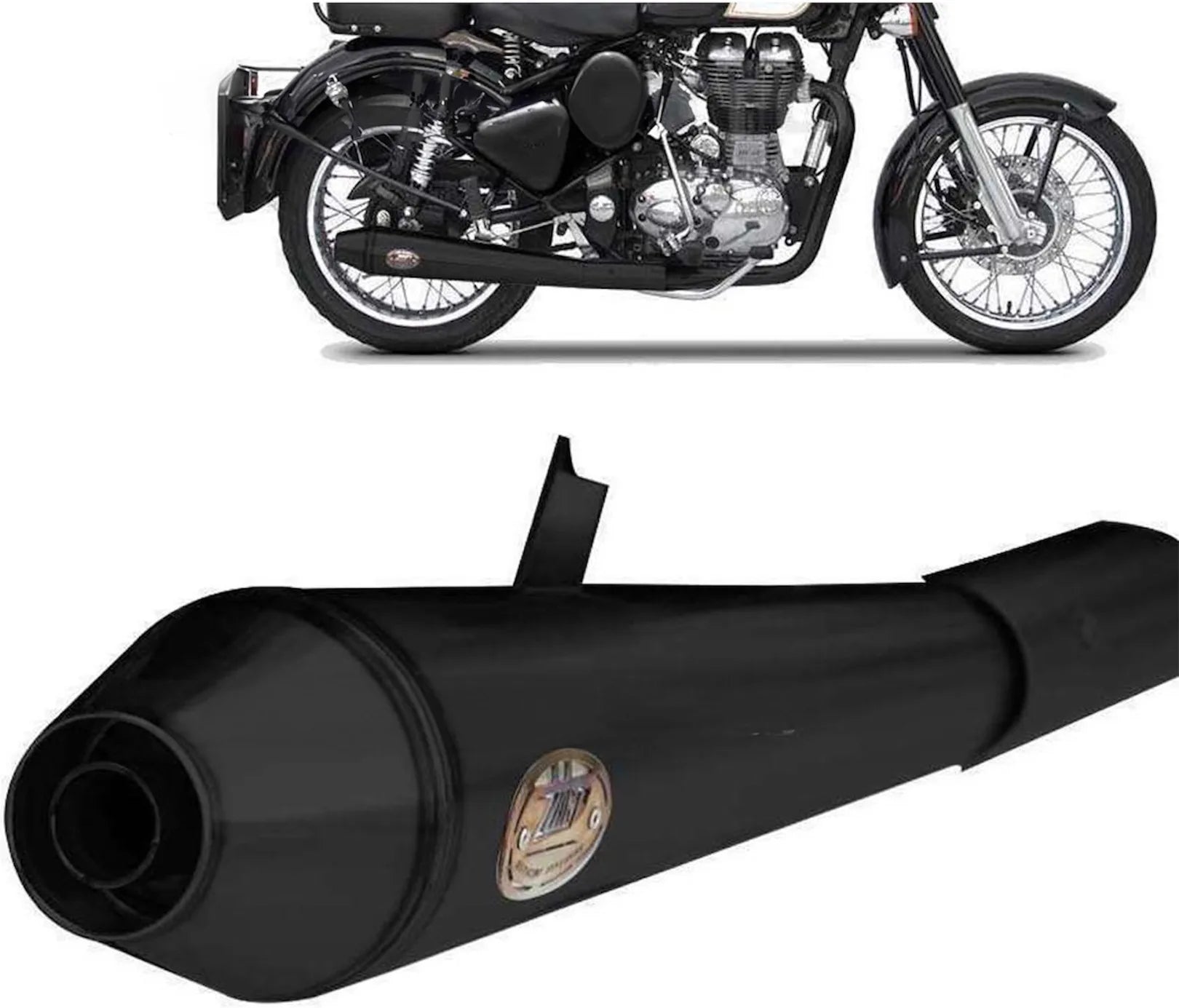 Échappement Sans Homologation Sonore Conical Acier Noir - Zard Compatible Avec Royal Enfield Bullet 500 (2006-2009)