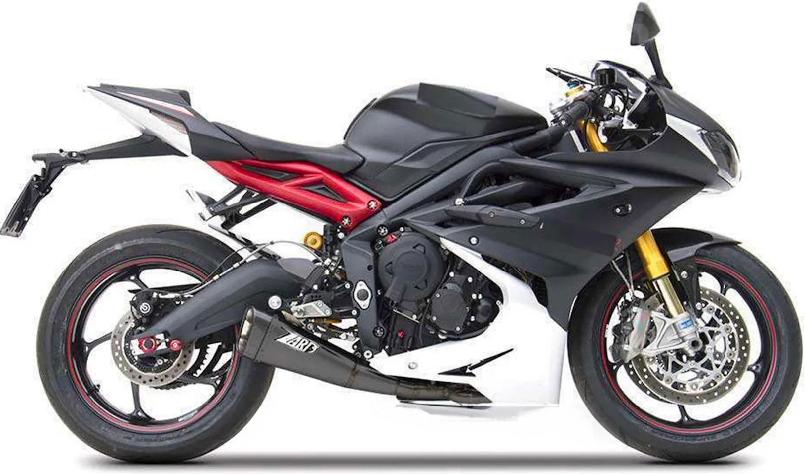 Système D'Échappement Complet Non Catalysé Et Sans Homologation Acoustique Short Acier Noir Embout Carbon - Zard Compatible Avec Triumph Daytona 675 (2013-2016)