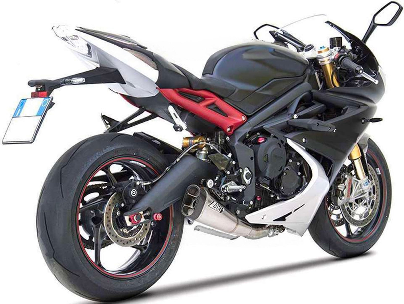 Complete Exhaust System Without Catalytic Converter And Without Sound Certification Short Stainless Steel Endcap Carbon - Zard Compatible With Triumph Daytona 675 (2013-2016)