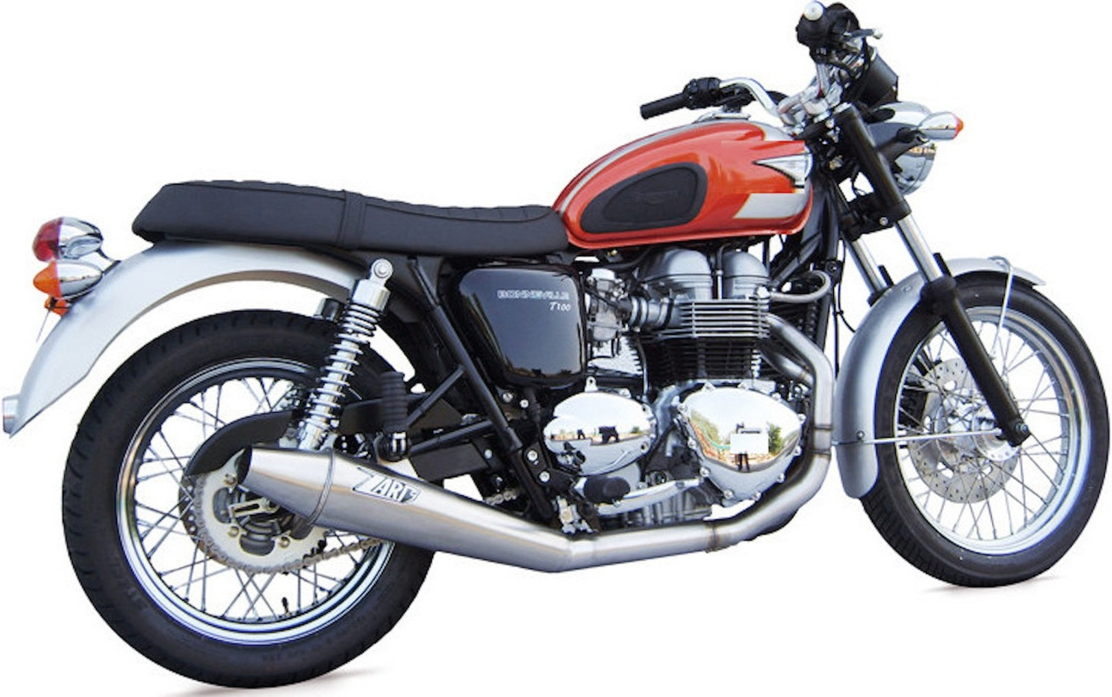 Complete Exhaust System Without Catalytic Converter And Without Sound Certification Conical Low Stainless Steel - Zard Compatible With Triumph Thruxton 900 (2001-2016)