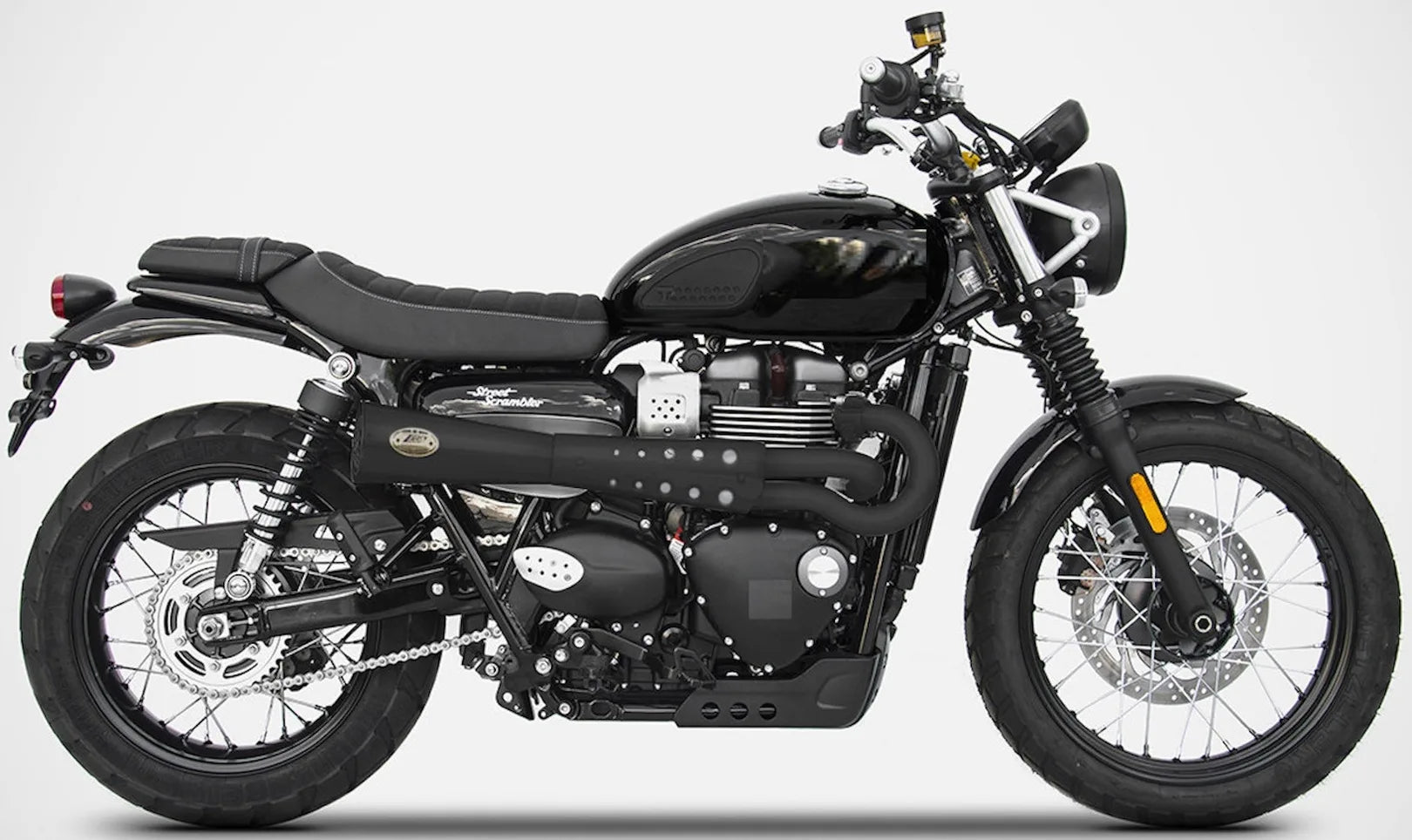 Système D'Échappement Complet Non Catalysé Et Sans Homologation Acoustique Tiger70 Acier Noir Embout Bronze - Zard Compatible Avec Triumph Scrambler 900 (2017-2023)