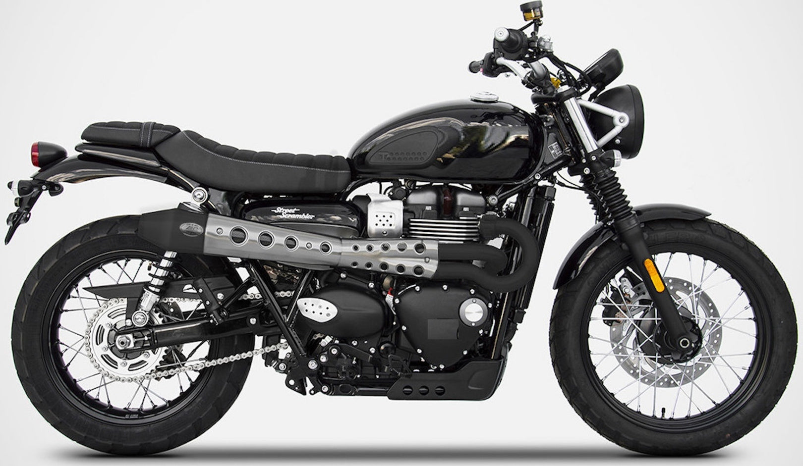 Complete Exhaust System Without Catalytic Converter And Without Sound Certification Conical High Stainless Steel - Zard Compatible With Triumph Scrambler 900 (2017-2023)