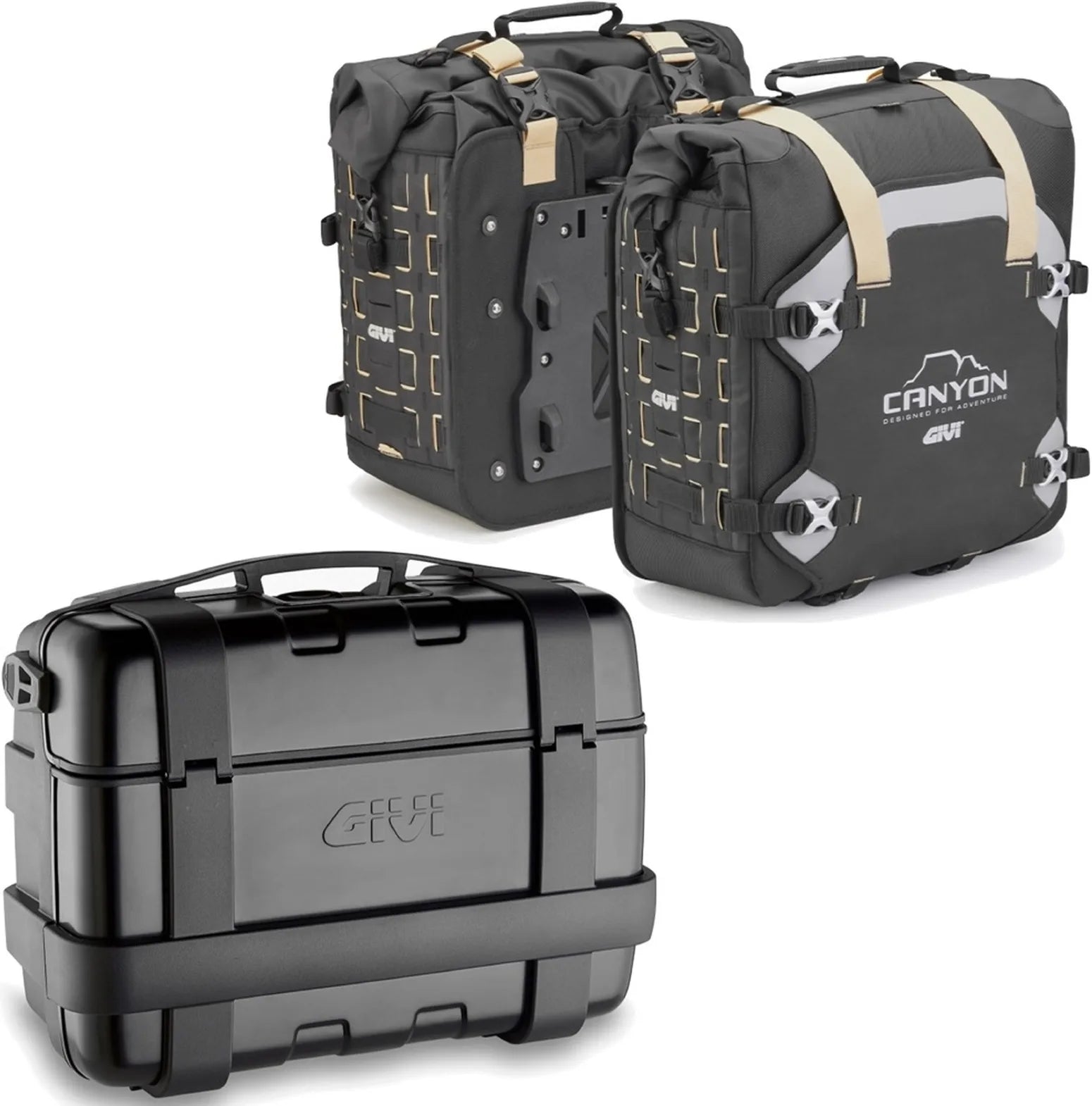 Top Case + Sacoches Cavalières Trekker Canyon Noir 103 Lt Trekker Canyon Technopolymères - Givi Compatible Avec Yamaha Mt-07 (2021-2024)