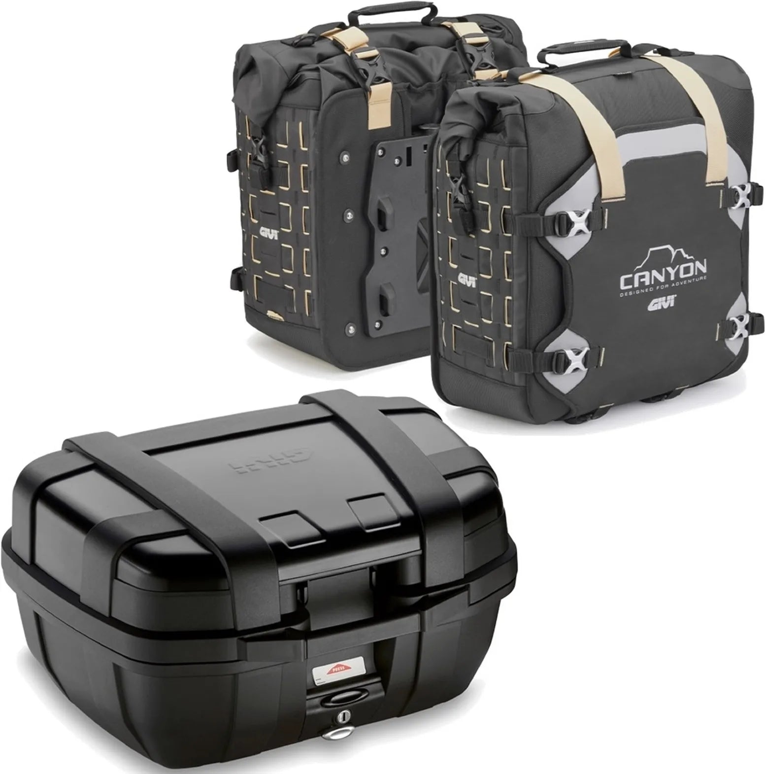 Top Case + Sacoches Cavalières Trekker Canyon Noir 122 Lt Trekker Canyon Technopolymères - Givi Compatible Avec Yamaha Mt-07 (2021-2024)