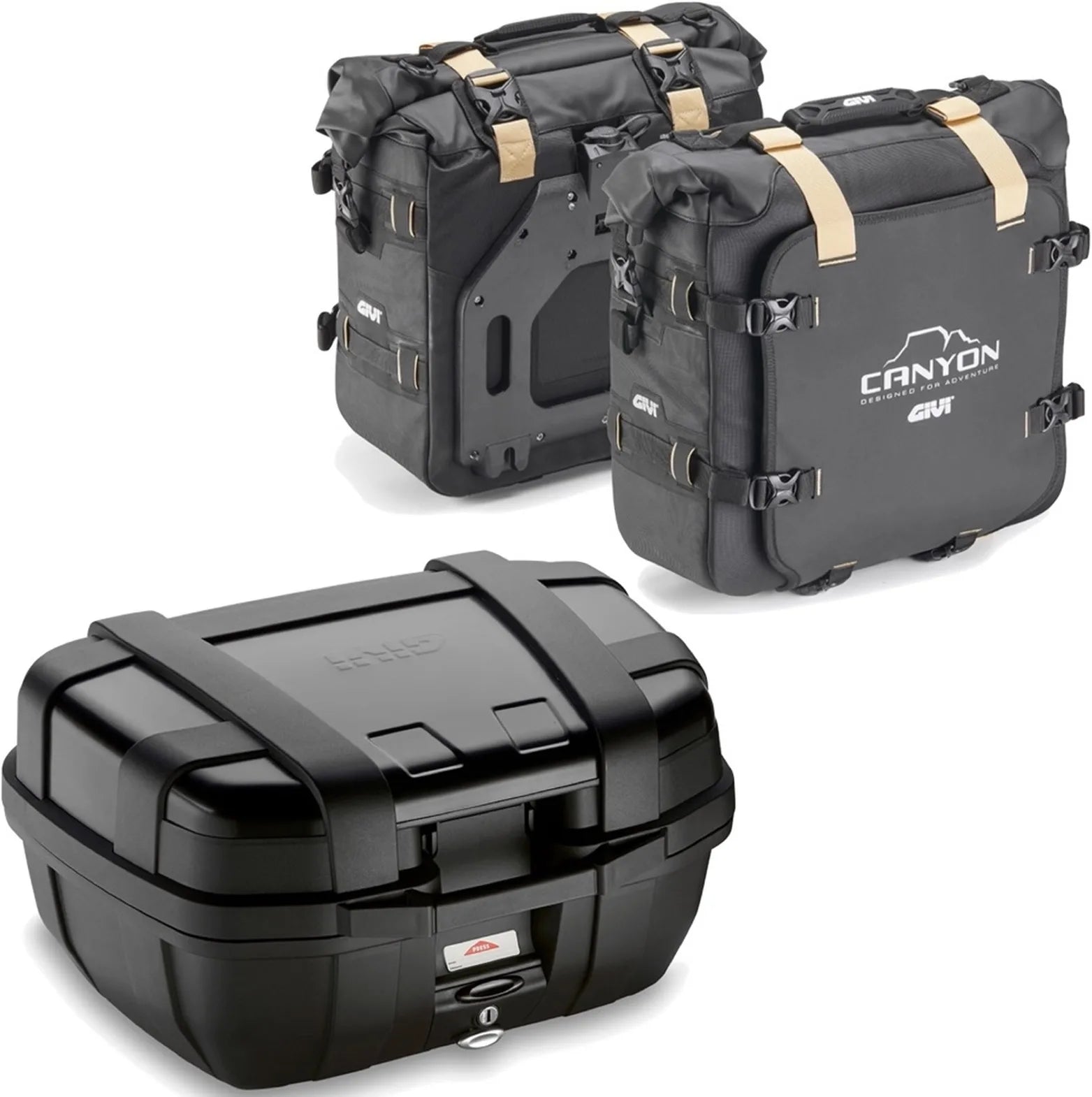 Top Case + Sacoches Cavalières Trekker Canyon Noir 102 Lt Trekker Canyon Technopolymères - Givi Compatible Avec Yamaha Mt-07 (2018-2020)
