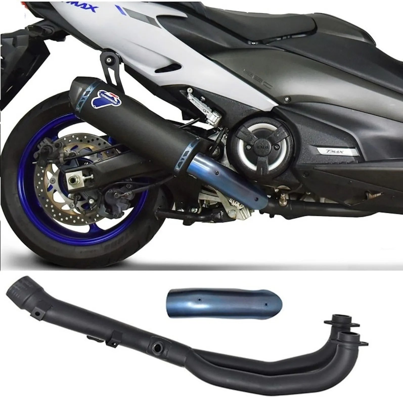 Système D'Échappement Complet Sans Homologation Acoustique Scream Titanium Noir Carbon Cap - Termignoni Compatible Avec Yamaha Xp 560 T-Max Rc (2017-2023)